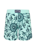 Bellini Online light green Vilebrequin swim shorts with dark blue coral and fish print.